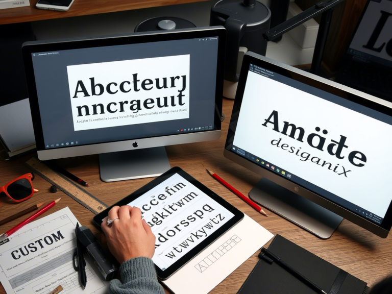 Professional custom font designer workspace showing the process of creating unique typography for brands