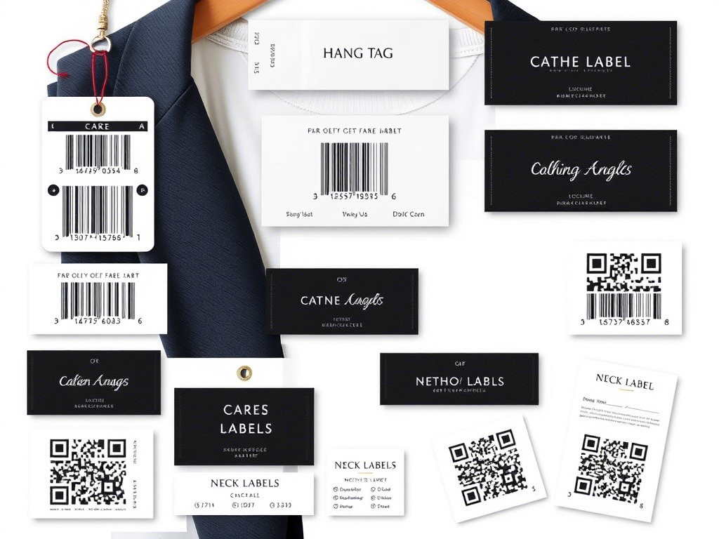 Professional barcode clothing labels with hang tags and QR codes for apparel brands